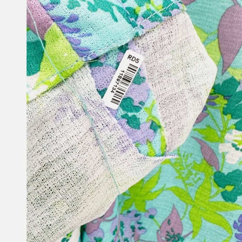 Retro Floral Polyester Pointed Collar Shirt LSV Green Blue Purple M - Picture 5 of 6